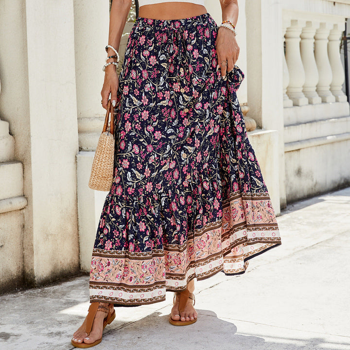 Women’s Maxi Skirt – Flowy Fit – Tiered Boho Style – Natural Fibers – Floral Pattern