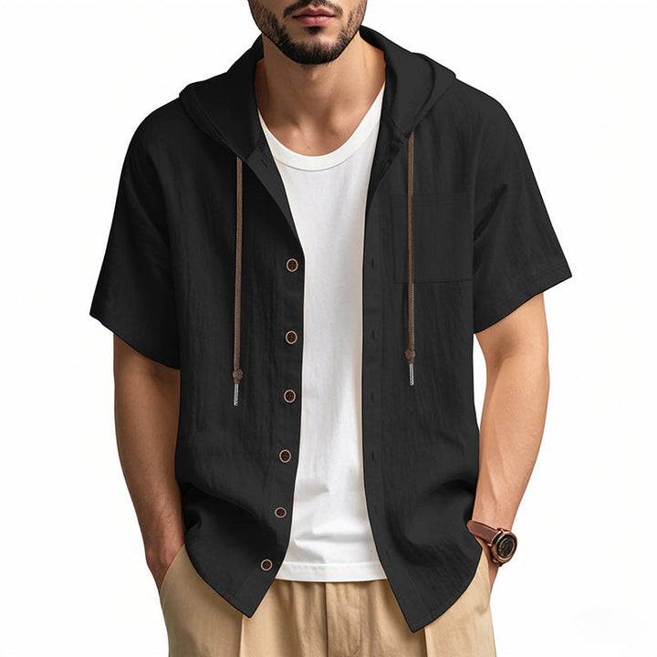 Men’s Hooded Shirt – Lightweight Breathable Fabric – Relaxed Fit – Short Sleeve Casual