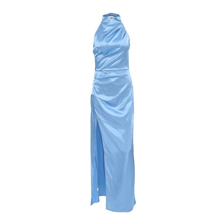 Women's Evening Gown – Halter Neck – Sleeveless – Satin Finish – Floor-Length – Elegant Fit