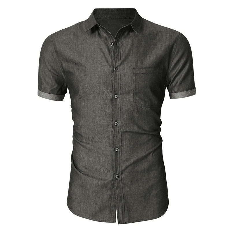 Men's Short Sleeve Shirt - Slim Fit - Cotton - Button Front - Chest Pocket