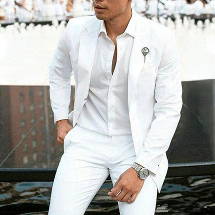 Men’s Slim-Fit Suit – Wool Blend – Tailored 2-Piece Set – Single Button Blazer