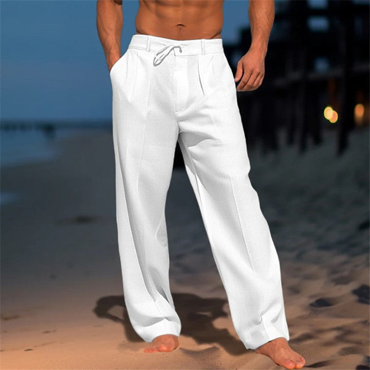 Men’s Casual Pants - Relaxed Fit - Drawstring Waist - Breathable Natural Fibers - Full Length