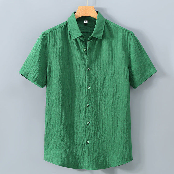 Men's Button-Down Shirt - Relaxed Fit - Short Sleeve - Textured Breathable Blend