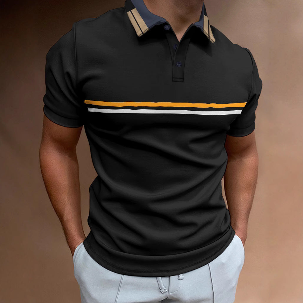 Men’s Polo Shirt – Slim Fit – Breathable Blend – Striped Chest – Short Sleeve