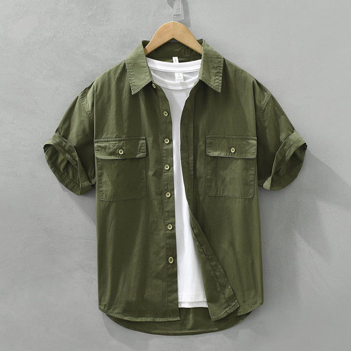 Men’s Workwear Shirt – Relaxed Fit – Short Sleeve – Natural Fibers – Utility Pockets