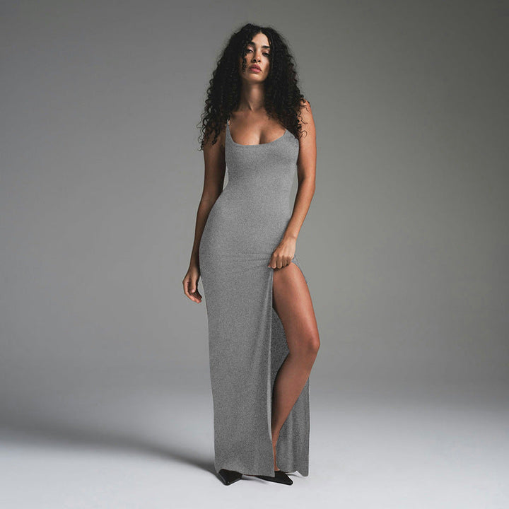 Women’s Maxi Dress - Sleeveless Scoop Neck - High Slit - Form-Fitting Stretch Fabric