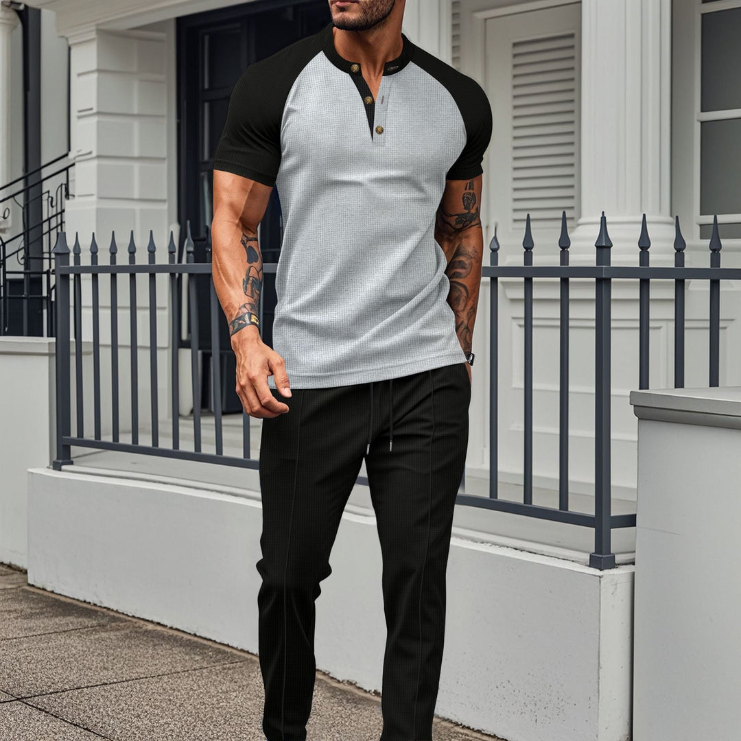 Men’s Two-Piece Set – Short Sleeve Shirt – Slim Fit – Cotton – Button Placket – Casual Wear