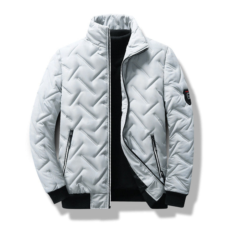 Men’s Quilted Jacket - Slim Fit - Stand Collar - Zippered Pockets - Ribbed Hem
