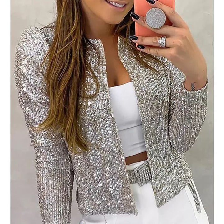 Women’s Jacket – Tailored Fit – Sequin Embellished – Long Sleeve - Open Neckline