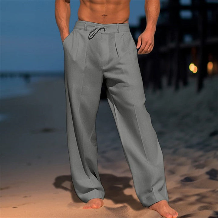 Men’s Casual Pants - Relaxed Fit - Drawstring Waist - Breathable Natural Fibers - Full Length
