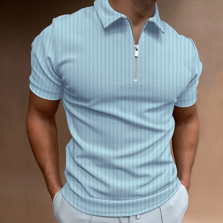 Men’s Polo Shirt - Cotton Knit - Slim Fit - Zipper Neckline - Short Sleeve Casual Style