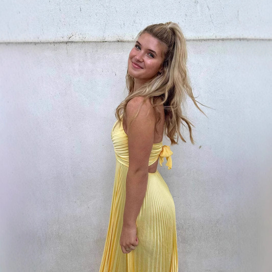 Women’s Maxi Dress – Plunging V-Neck – Empire Waist – Pleated Skirt – Flowy Formal Fit