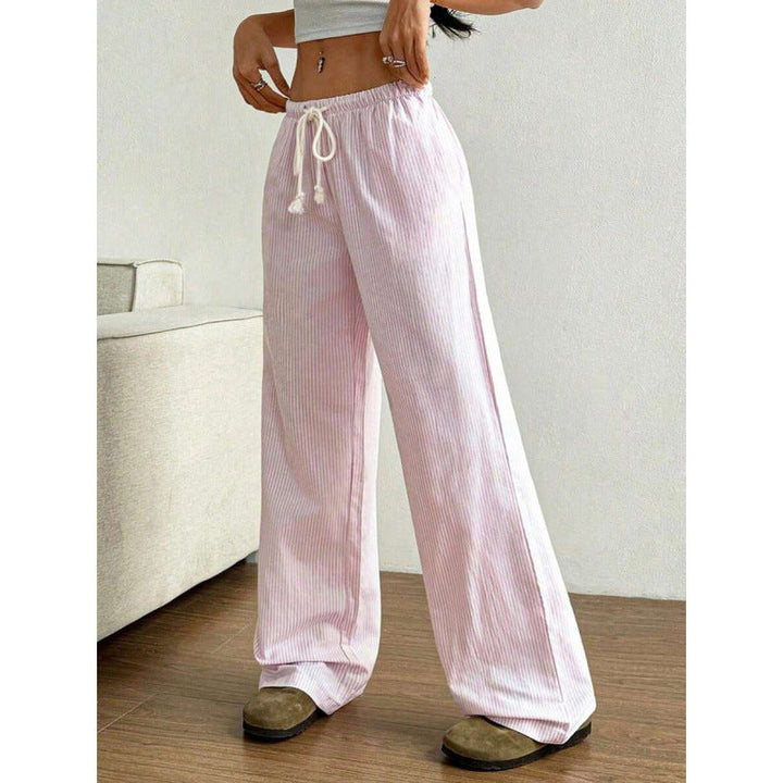 Women’s Wide-Leg Pants – Relaxed Fit – Cotton – Elastic Waist with Drawstring – Pockets