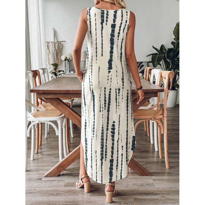 Women’s Maxi Dress – Relaxed Fit – Sleeveless V-Neck – Cotton – With Pockets