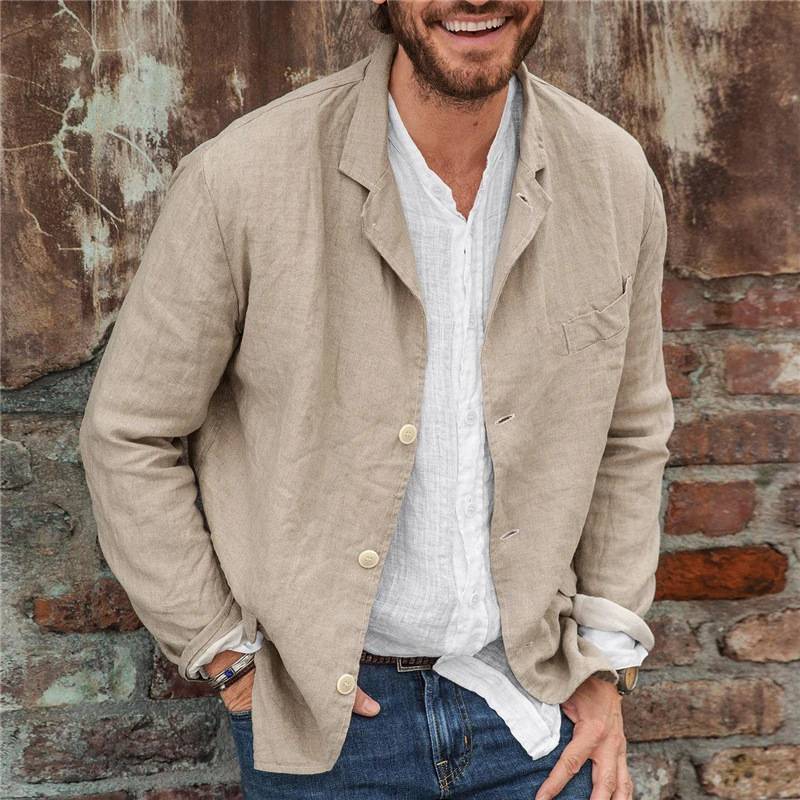 Men’s Casual Blazer - Cotton Linen Blend - Relaxed Fit - Lightweight Breathable Layer