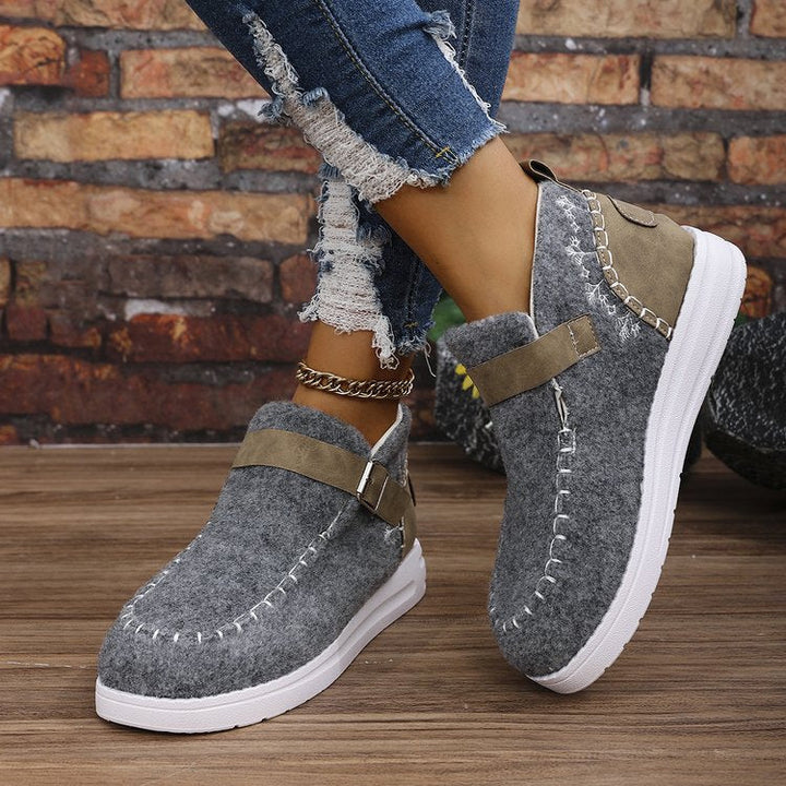 Women’s Ankle Boots – Suede Finish – Slip-On Fit – Buckle Strap – Lightweight Sole