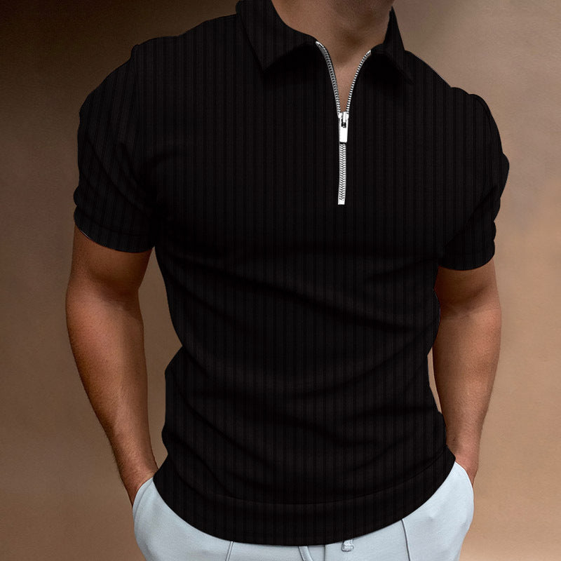 Men’s Polo Shirt - Cotton Knit - Slim Fit - Zipper Neckline - Short Sleeve Casual Style