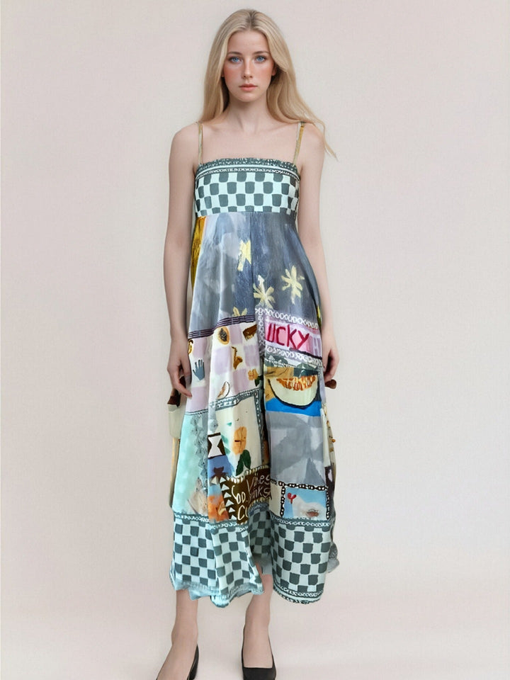 Women’s Maxi Dress – Lightweight Cotton – Flowy Fit – Thin Strap – Boho Print