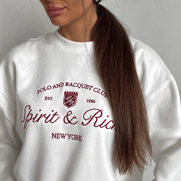 Women’s Pullover Sweatshirt - Oversized Fit - Cotton Blend - Embroidered Logo - Casual Wear