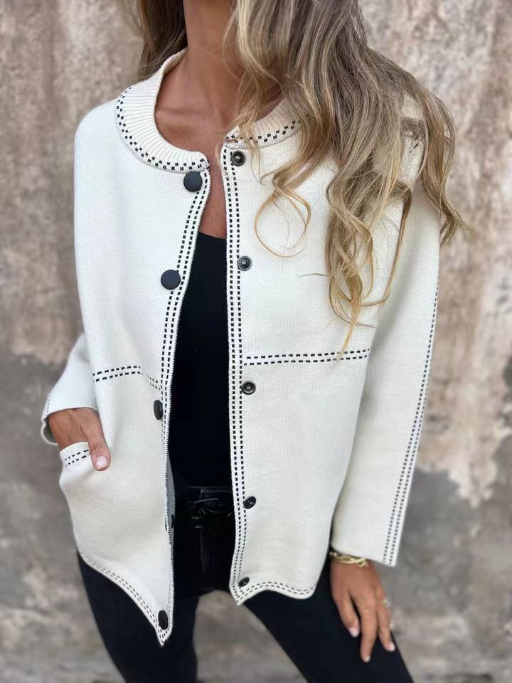 Women's Sweater Jacket - Soft Knit - Relaxed Fit - Button Front - Round Neck - Long Sleeve
