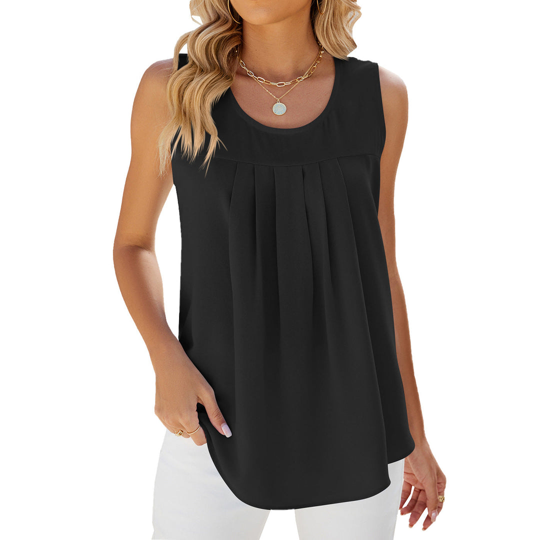 Women’s Sleeveless Blouse – Relaxed Fit – Fine Pleats – Lightweight Breathable Fabric