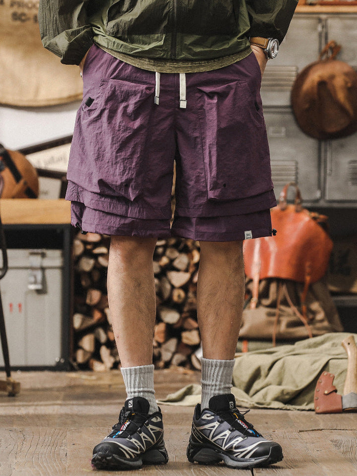 Men’s Cargo Shorts - Lightweight Fabric - Relaxed Fit - Breathable Mesh Panels - Adjustable Waist