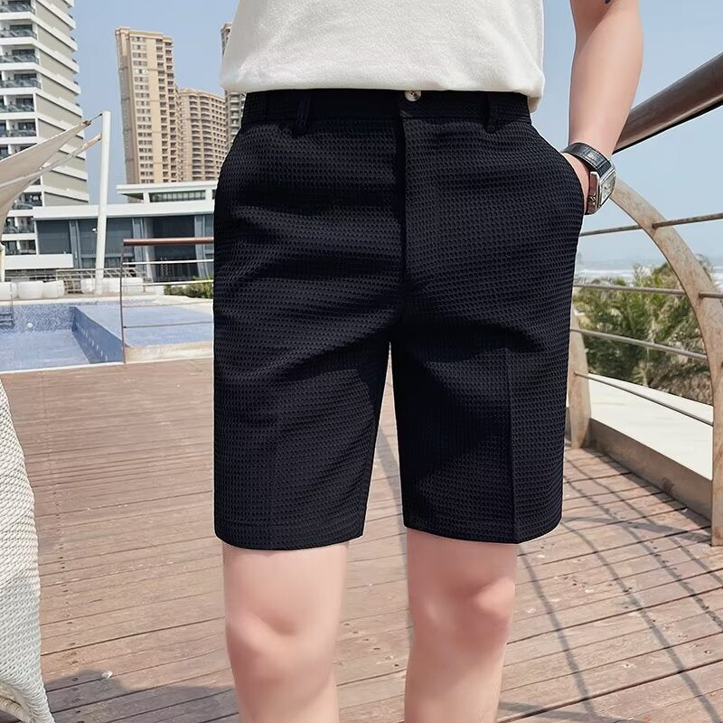 Men’s Tailored Shorts – Slim Fit – Knee Length – Button Waist – Belt Loops