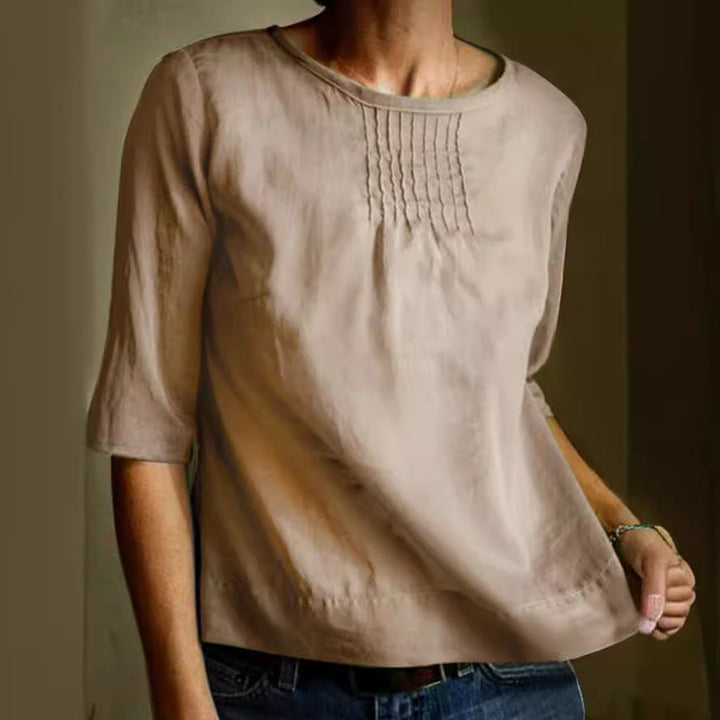 Women’s Blouse – Lightweight Cotton Blend – Relaxed Fit – Pintuck Front – 3/4 Sleeve