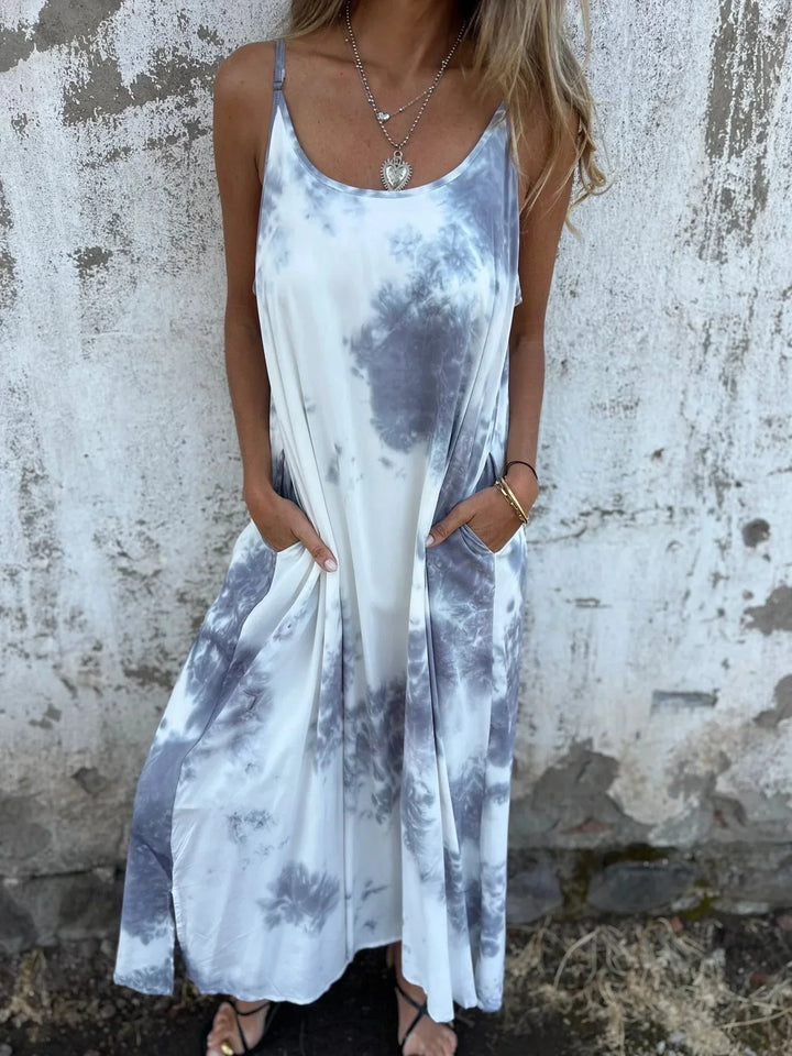 Women’s Maxi Dress – Relaxed Fit – Adjustable Straps – Bold Print – Natural Fibers – Pockets