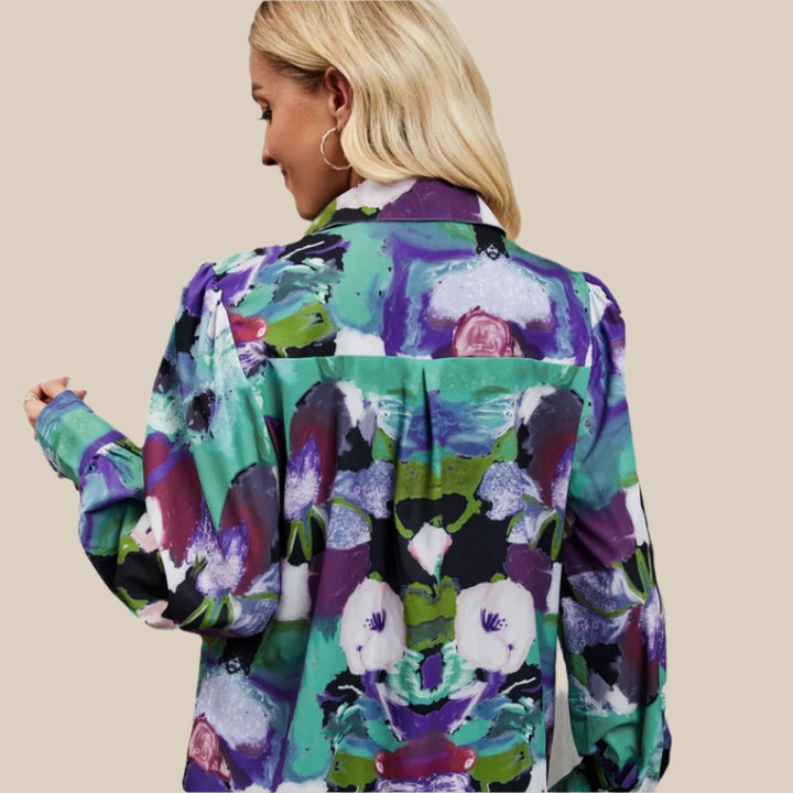 Women’s Button-Up Shirt - Relaxed Fit - Lightweight Cotton - Floral Print Casual Wear