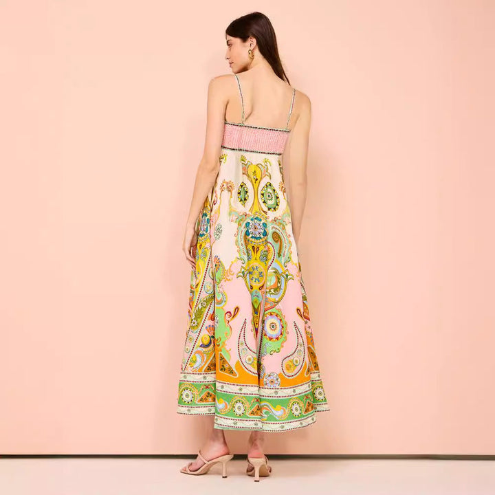 Women’s Maxi Dress - Smocked Bodice - Spaghetti Strap - Flowy Boho Silhouette