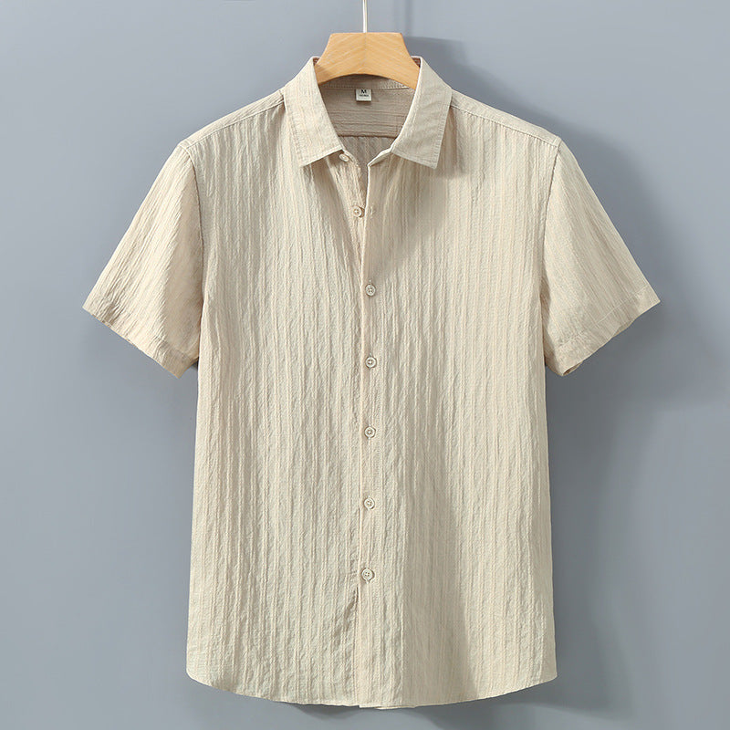 Men's Button-Down Shirt - Relaxed Fit - Short Sleeve - Textured Breathable Blend