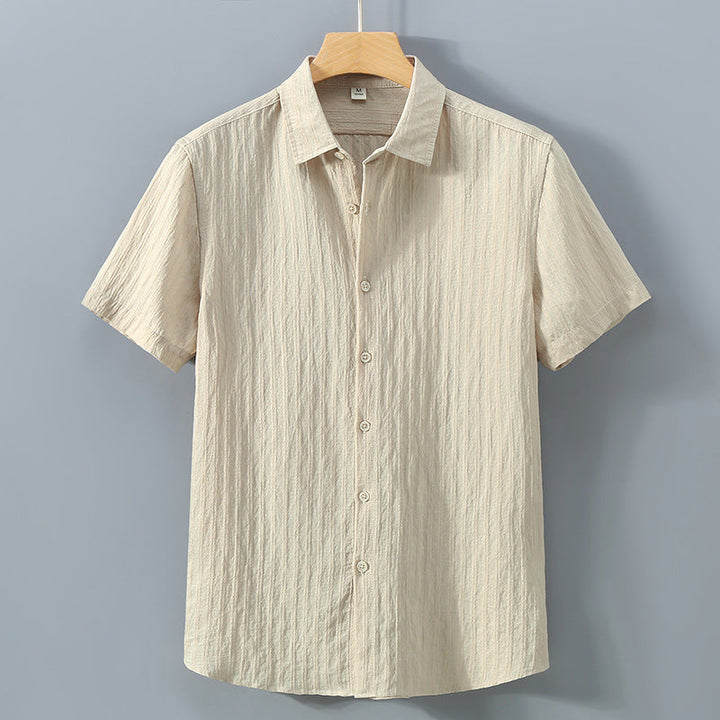 Men's Button-Down Shirt - Relaxed Fit - Short Sleeve - Textured Breathable Blend