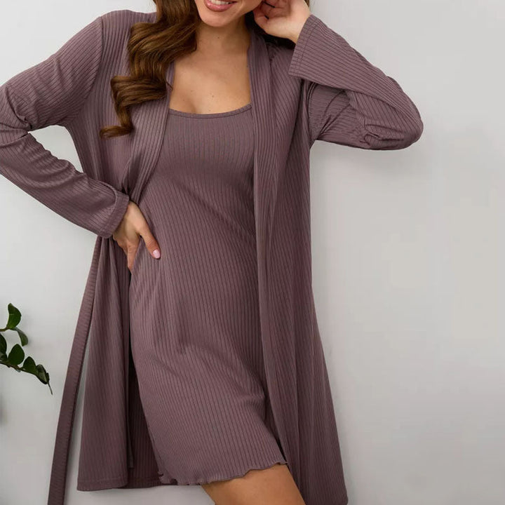 Women’s Loungewear Set – Soft Ribbed Knit – Slim Fit Sleep Dress & Relaxed Robe