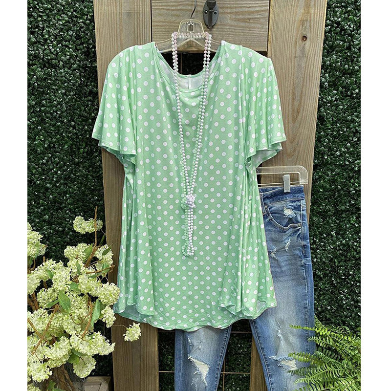 Women’s Tunic Top – Loose Fit – Short Sleeve – Soft Breathable Blend – Polka Dot