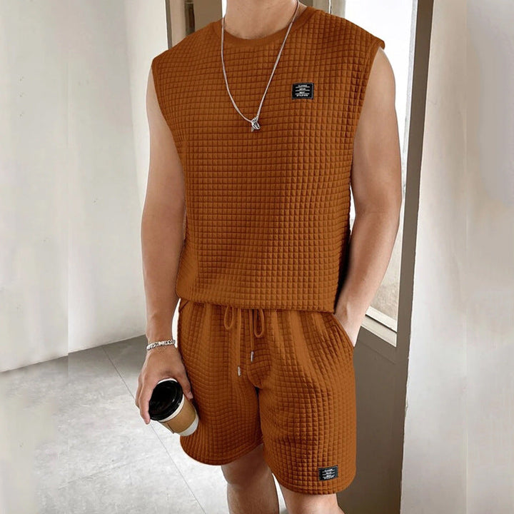 Men’s Sleeveless Lounge Set – Soft Waffle Knit – Relaxed Fit – Breathable Casual Wear
