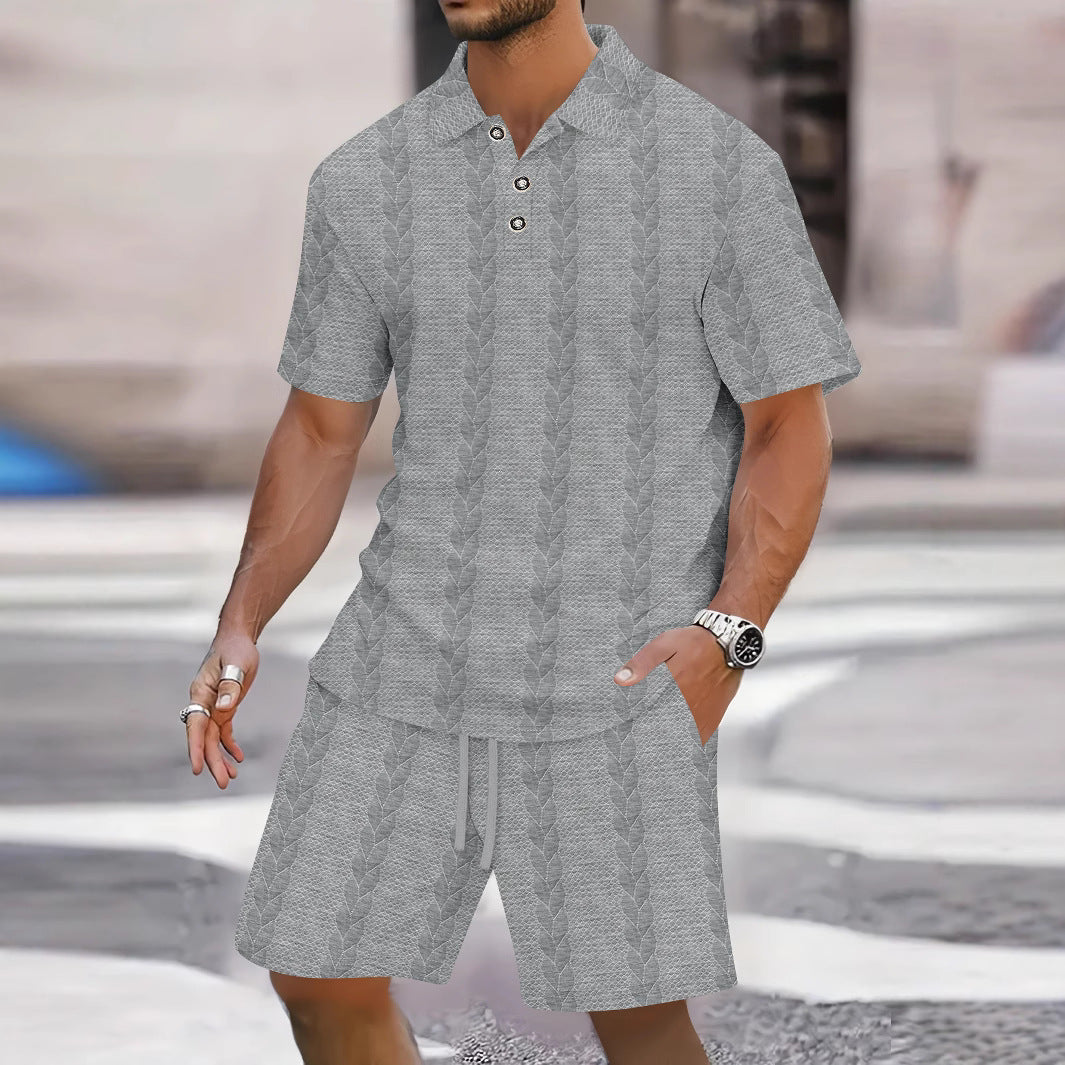 Men’s Shirt and Short Set – Relaxed Fit – Knit Texture – Button Front – Elastic Waist