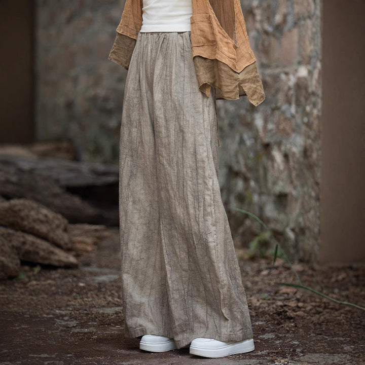 Women’s Wide-Leg Pants - Elastic Waist - Relaxed Fit - Lightweight Textured Fabric