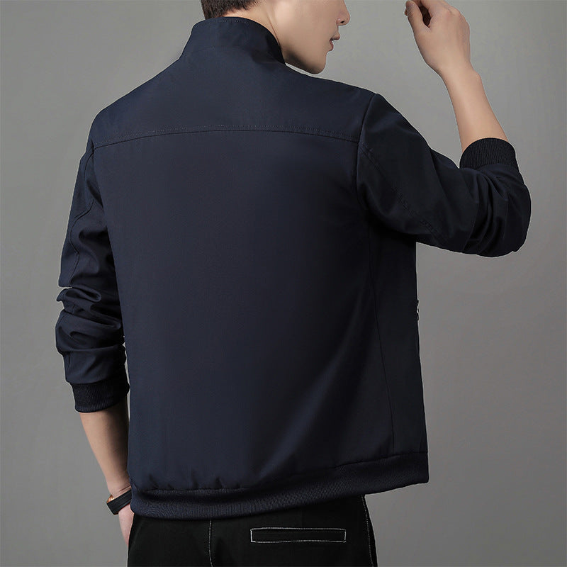 Men’s Business Jacket – Structured Fit – Standing Collar – Zipper Closure – Ribbed Trim