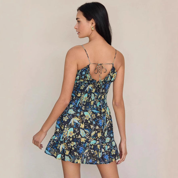Women’s Mini Dress – Smocked Waist – Floral Print – Adjustable Straps – Lightweight Fit