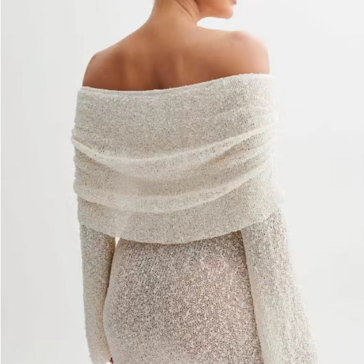 Women’s Knit Dress – Off-Shoulder – Slim Fit – Long Sleeve – Soft Textured Fabric