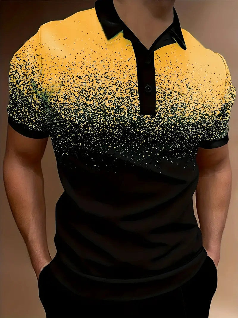 Men’s Polo Shirt – Slim Fit – Gradient Print – Soft Breathable Blend – Casual Wear