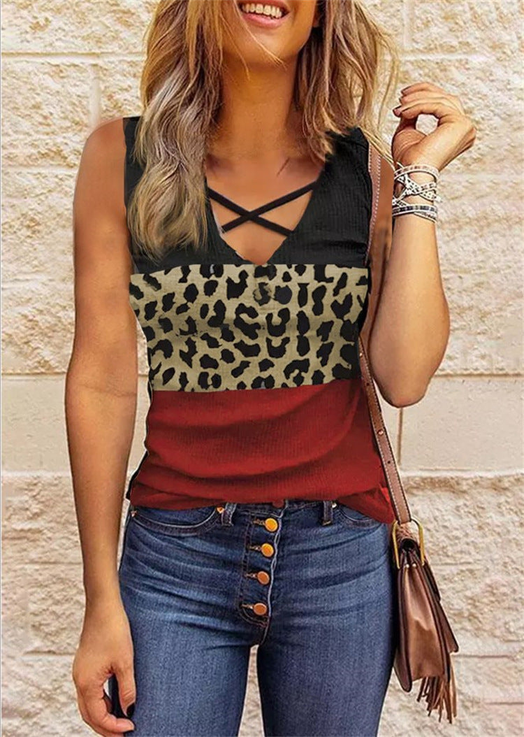 Women’s Sleeveless Top – Cotton Blend – Slim Fit – Crisscross Neckline – Casual Style