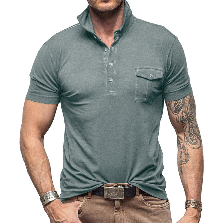 Men’s Polo Shirt - Slim Fit - Cotton - Stand Collar - Buttoned Chest Pocket