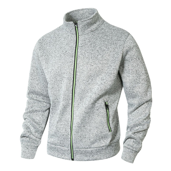 Men’s Zip-Up Jacket – Fleece Lined – Knit Fabric – Regular Fit – Stand Collar – Zipper Pockets