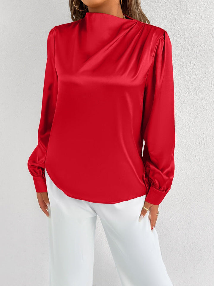Women’s Blouse – Relaxed Fit – High Neck – Long Sleeve – Minimalist Style