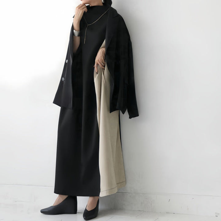 Women’s Evening Dress - Cowl Neck - Asymmetrical Sleeve - Draped Detail - Floor Length