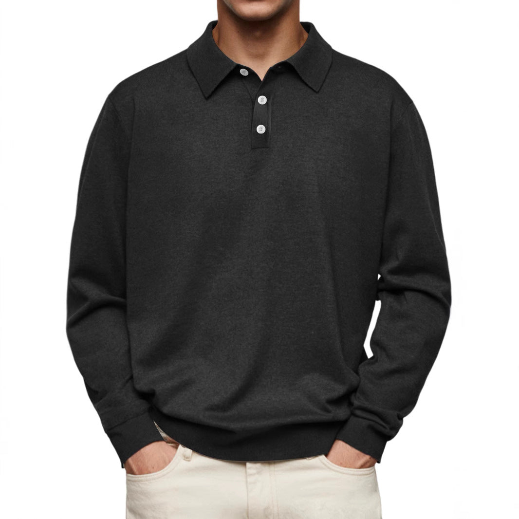 Men’s Polo Shirt - Soft Knit - Relaxed Fit - Long Sleeve Casual Wear