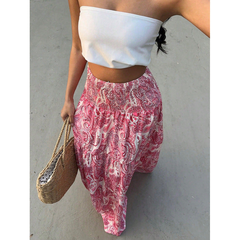 Women’s Maxi Skirt – Flowing Fit – Elastic Waist – Paisley Print – Lightweight Cotton