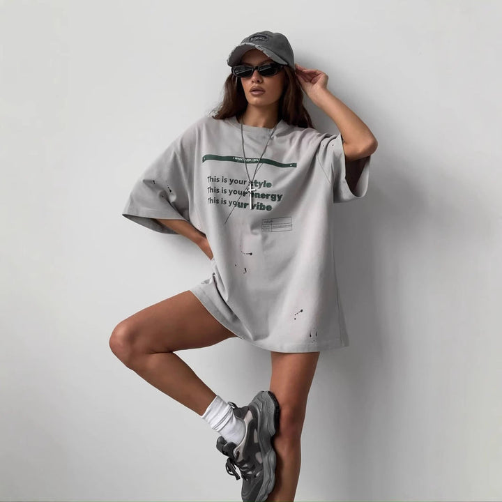 Women’s Oversized T-Shirt – Cotton Blend – Relaxed Fit – Graphic Print Casual Wear